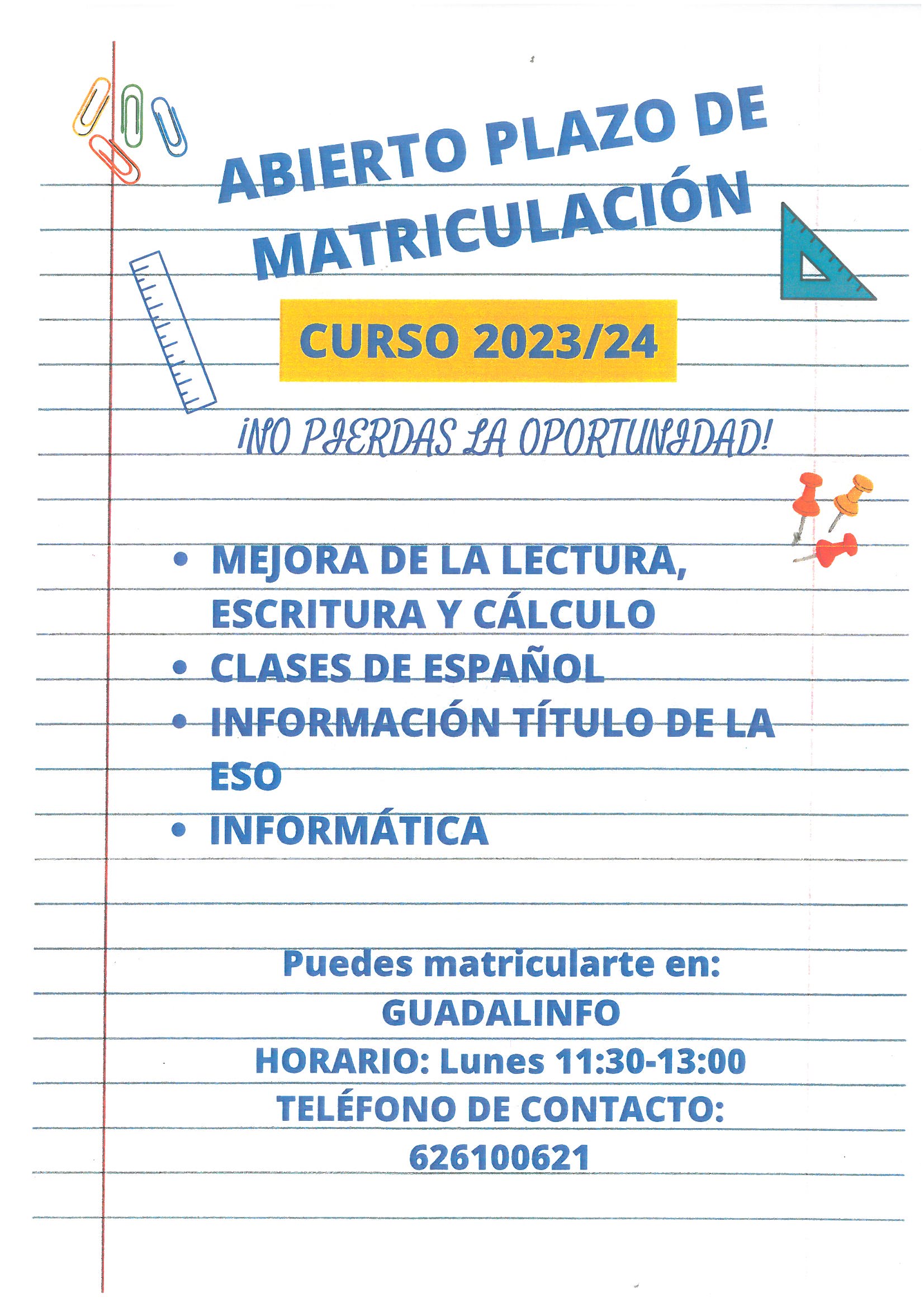matriculación, abierto, plazo, curso 2023-2024